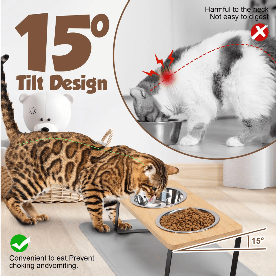 SpineRelief™ Bowls with Food Mat 15° Tilted Stand - SpineRelief Pet Co
