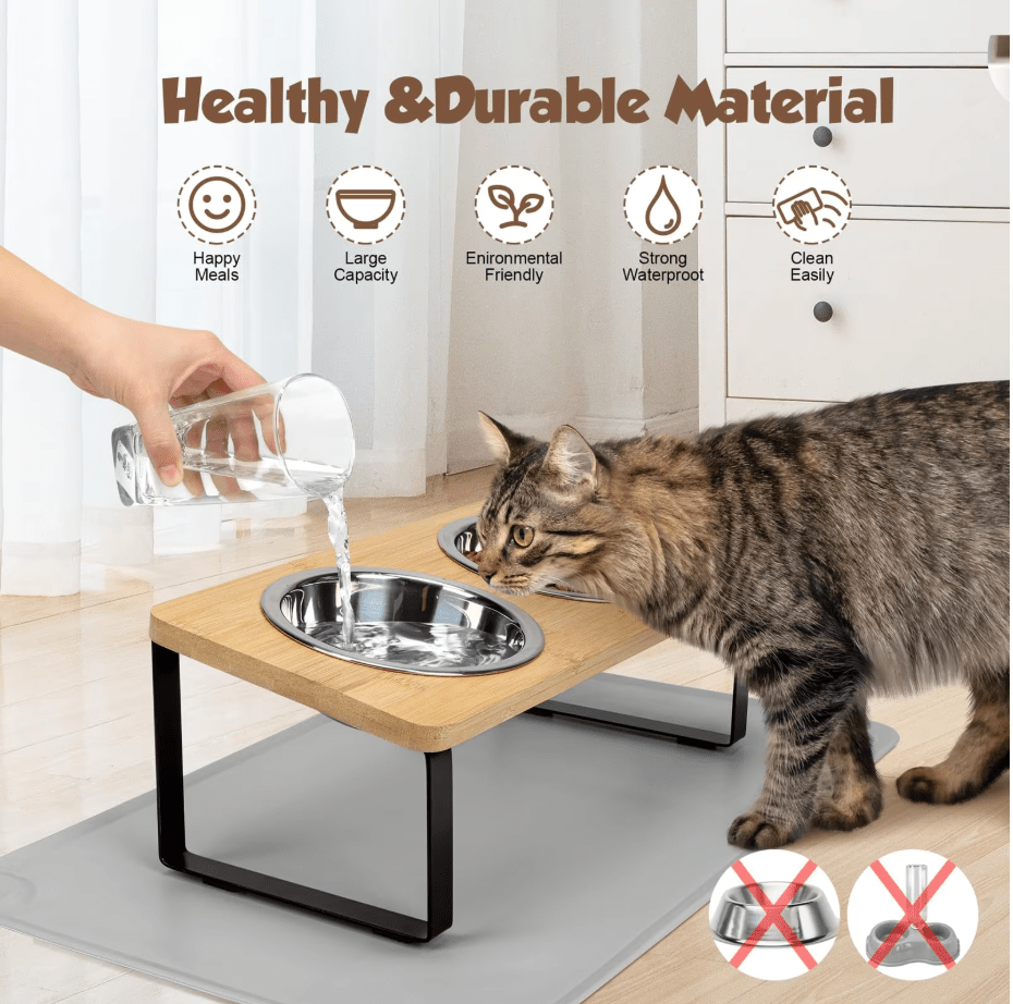 SpineRelief™ Bowls with Food Mat 15° Tilted Stand - SpineRelief Pet Co